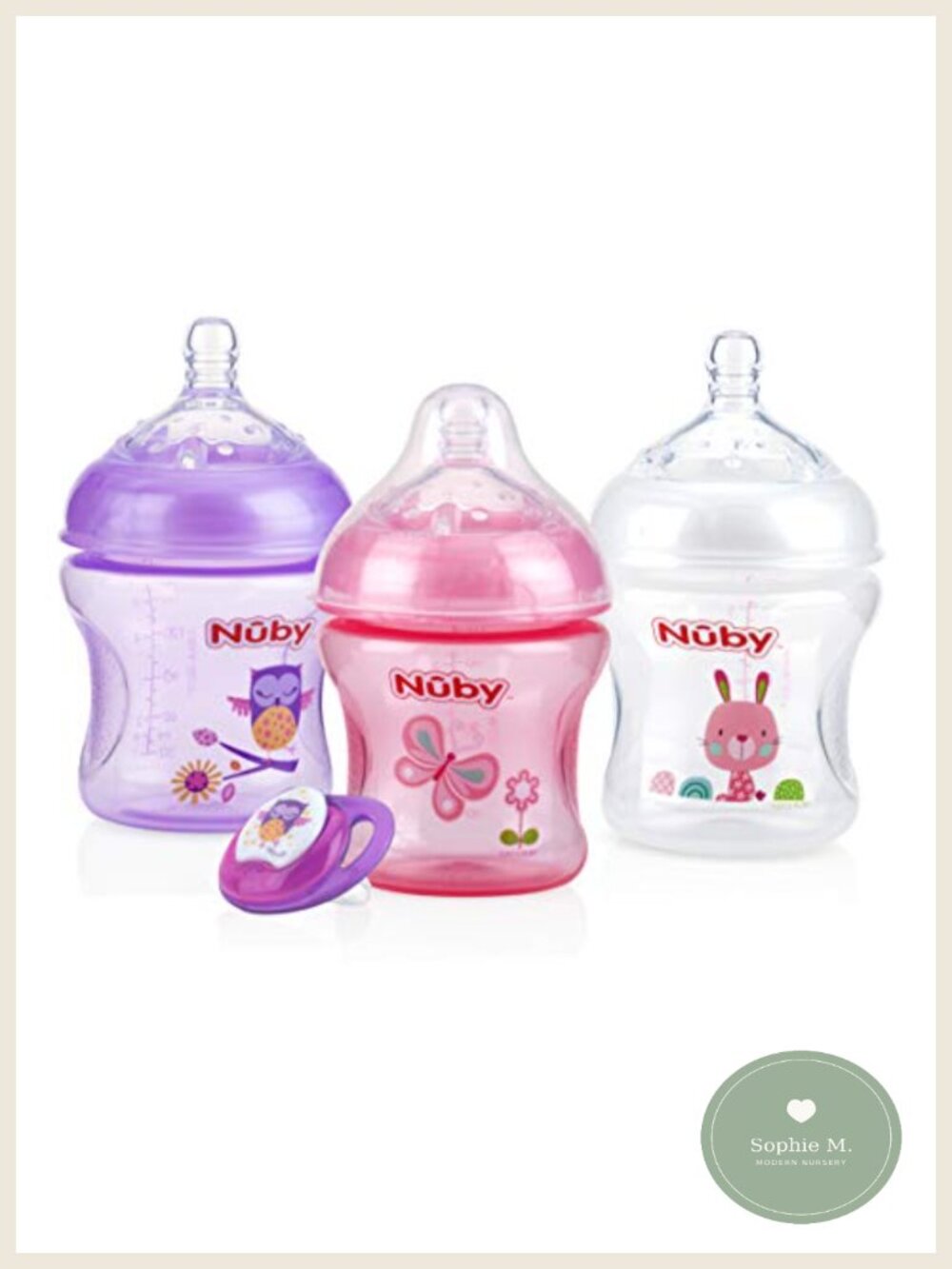 Natural Touch Baby Bottles 3 Pack Slow Flow Nipples + Ortho Pacifier